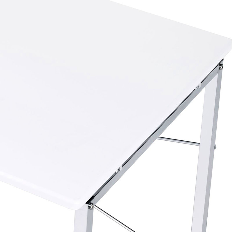 Table rectangulaire blanche avec poids de 43,75 lb et barre transversale et structure de bureau en métal de 4 po de hauteur