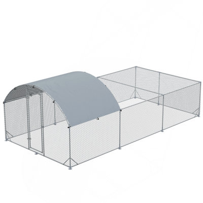 Grande cage à poulets en métal pour poulets avec couvercle imperméable et anti-UV, cage de clôture en forme de dôme pour l'extérieur et la ferme, 1 po de diamètre, 9,2 pi x 18,7 pi x 6,4 pi