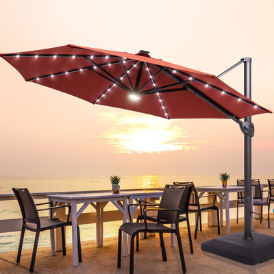 11Ft Large Lighted Cantilever Umbrella with Base