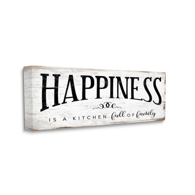 Happiness is Kitchen Full of Family Rustic Sentiments Oversized Stretched Canvas Wall Art by Daphne Polselli