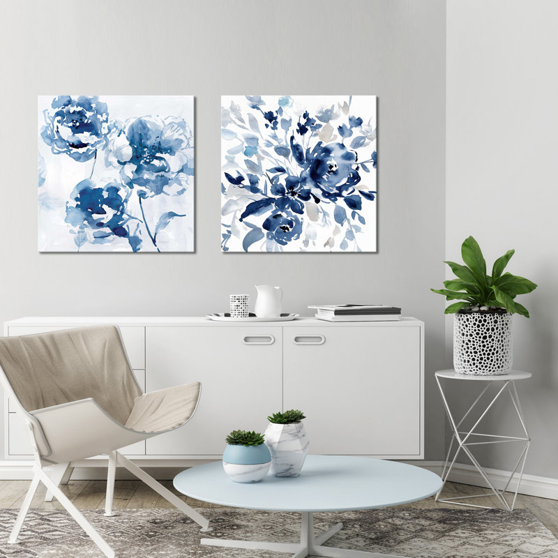«Indigo Garden I», ensemble de 2 reproductions d'aquarelles, H 36 po x l 72 po x P 1,5 po, Toile tendue