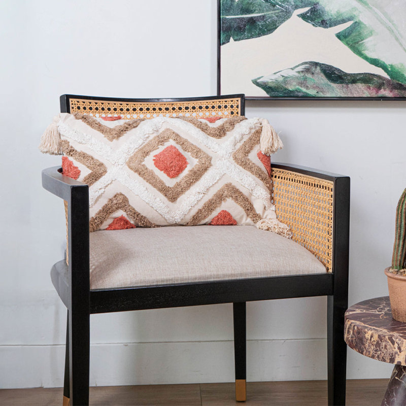  Throw Pillow, White/Tan/Tassels