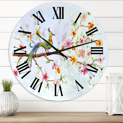 Petit oiseau sur une branche en fleurs - Horloge murale traditionnelle