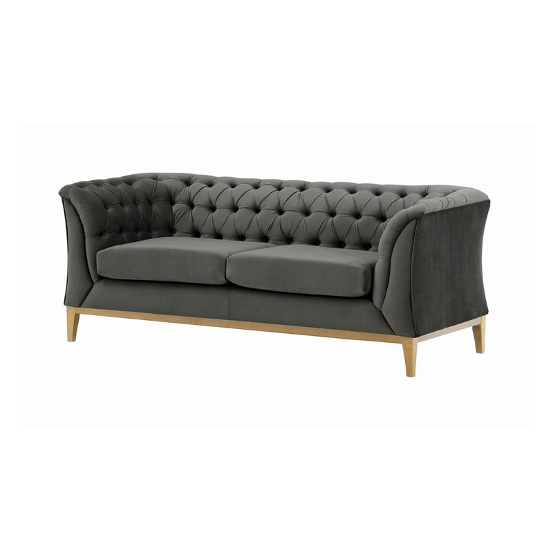 Chesterfield Modern 2 Seater Sofa Wood, Grey
