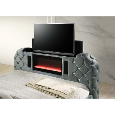 Eastern King Bed with Integrated LED Lighting, Fireplace Decor and TV Cabinet