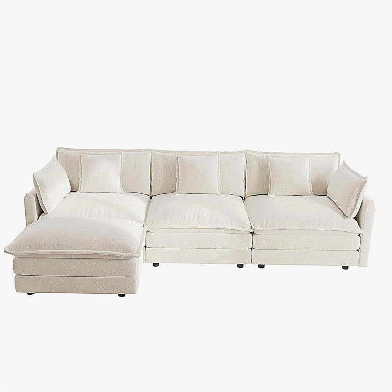 Canapé modulaire surdimensionné en L avec repose-pieds réversible en chenille blanche Free Combination Comfy Upholstery