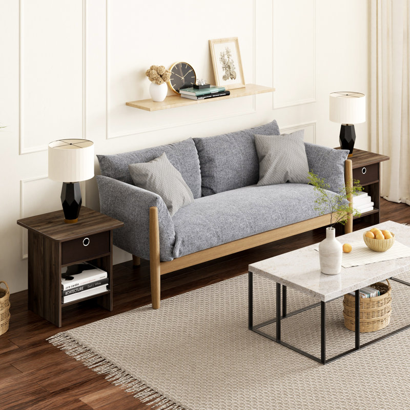 Table de chevet moderne en bois 15,5 po x 15,5 po x 17,8 po avec tiroir et tablette, Noyer colombien