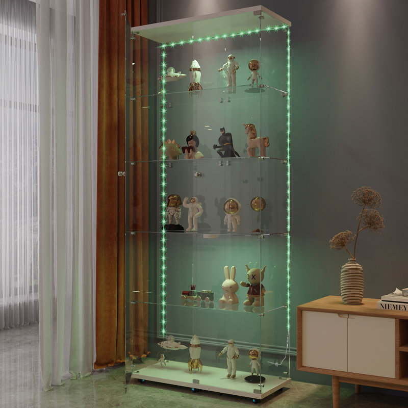 Versatile Tempered Glass Cabinet With Bluetooth LED, Ideal For Multiple Spaces And Secure Storage, White