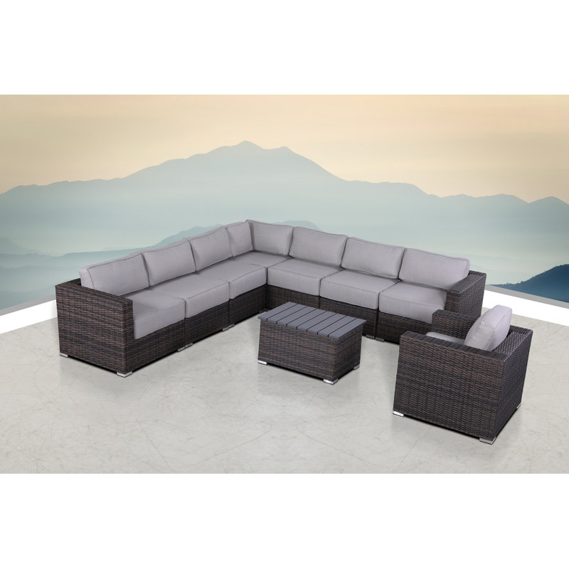 High-Density Polyethylene (HDPE) Wicker Fully Assembled 7 - Person Seating Group with Cushions