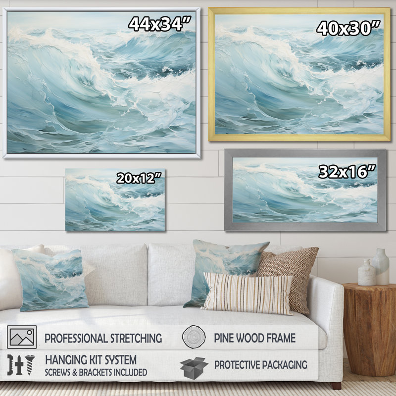 «Blue Ocean Storm And Rain - Storms», reproduction d'art sur toile, H 16 po x l 32 po x P 1 po, Cadre simple noir