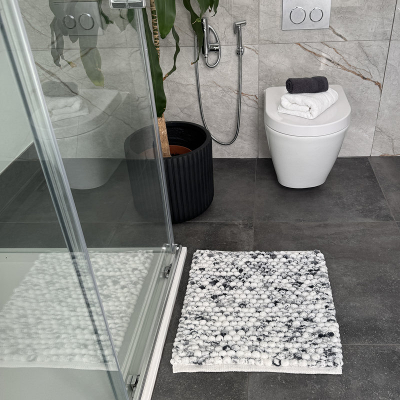 Rylann Marble Square Bath Mat, Dark Grey