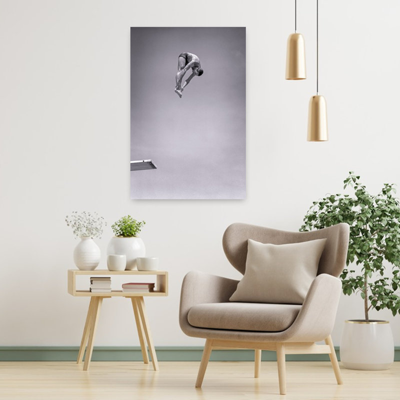 1960S Man Jumping Off Diving Board Touching Toes Doing Forward Dive In The Pike Position Classic Retro Vintage Wall Art