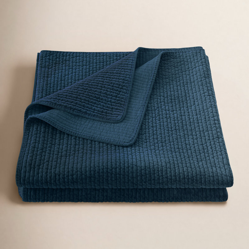 Stonewashed Velvet Cotton Velvet Modern Rustic Quilt, Full/Queen Quilt, Deep Blue