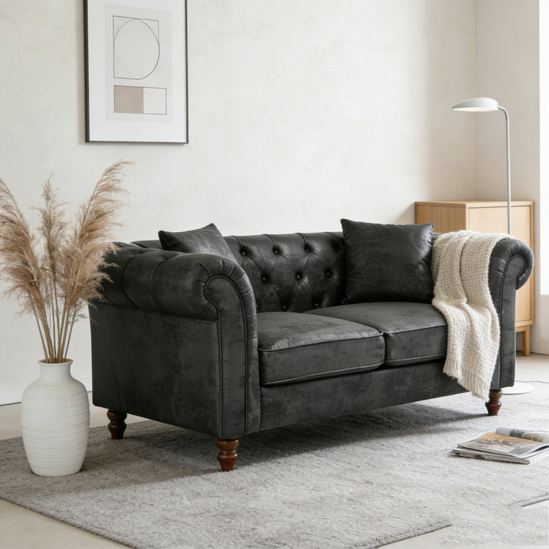 66"Chesterfield ‌tech Fabric Sofa,High-tech Fabric Roll Armrest Sofa,