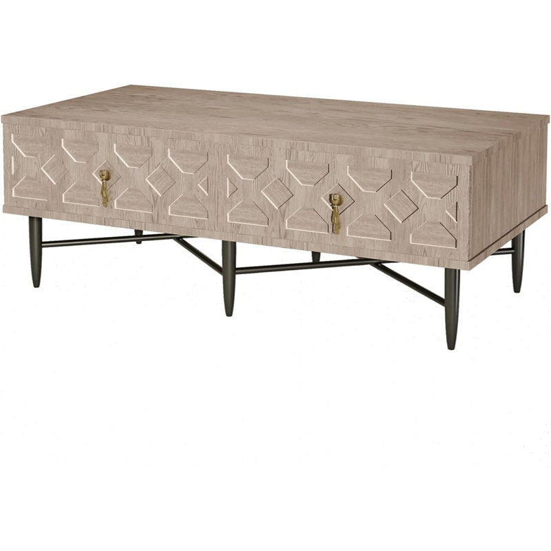 Table basse de style Mid-Century moderne, centre de table décoratif sculpté, table à thé, table basse cannelée en bois avec rangement pour le salon et le bureau. Chêne clair