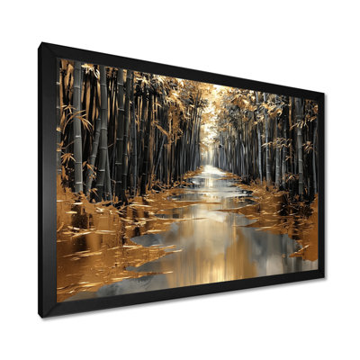 Golden Arashiyama Bamboo River II - bamboo Wall Art Decor