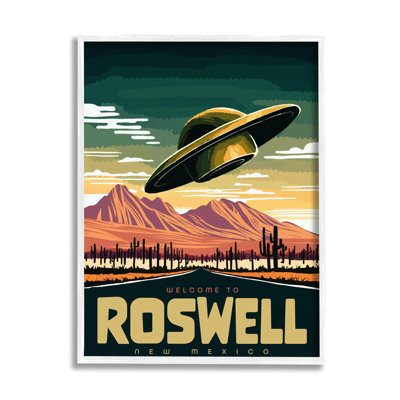 Welcome UFO Roswell, Nouveau-Mexique, encadré sur bois par Ziwei Li, impression