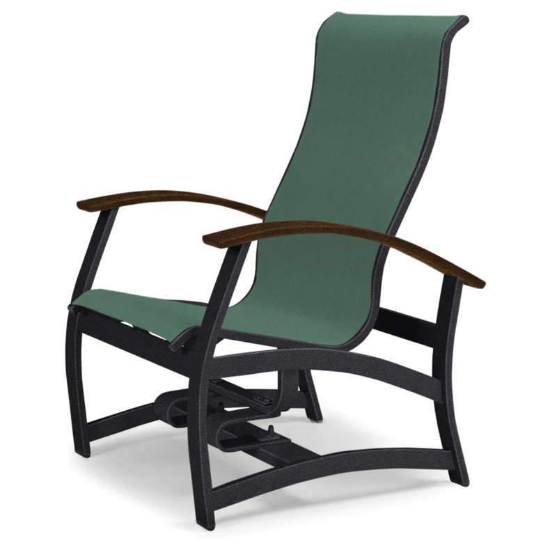 Askar Swivel Powder Coated Aluminum Outdoor Lounge Chair, Textured Black, Kona P10, Forest Forest Green 22D Sunbrella®