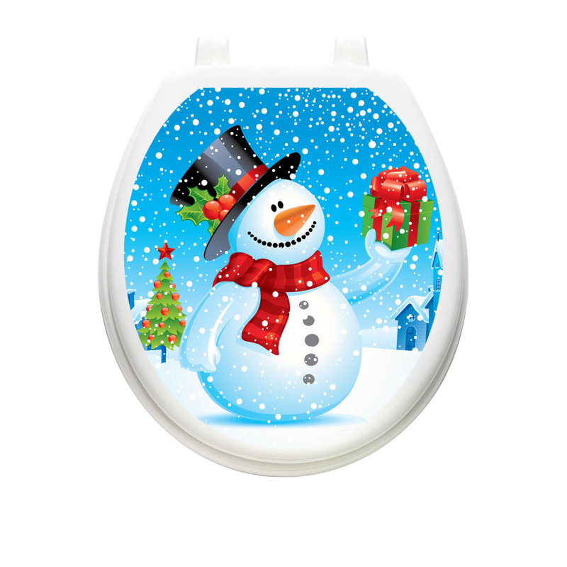 Décalcomanie de siège de toilette bonhomme de neige - housse de couvercle en vinyle antistatique, Rond