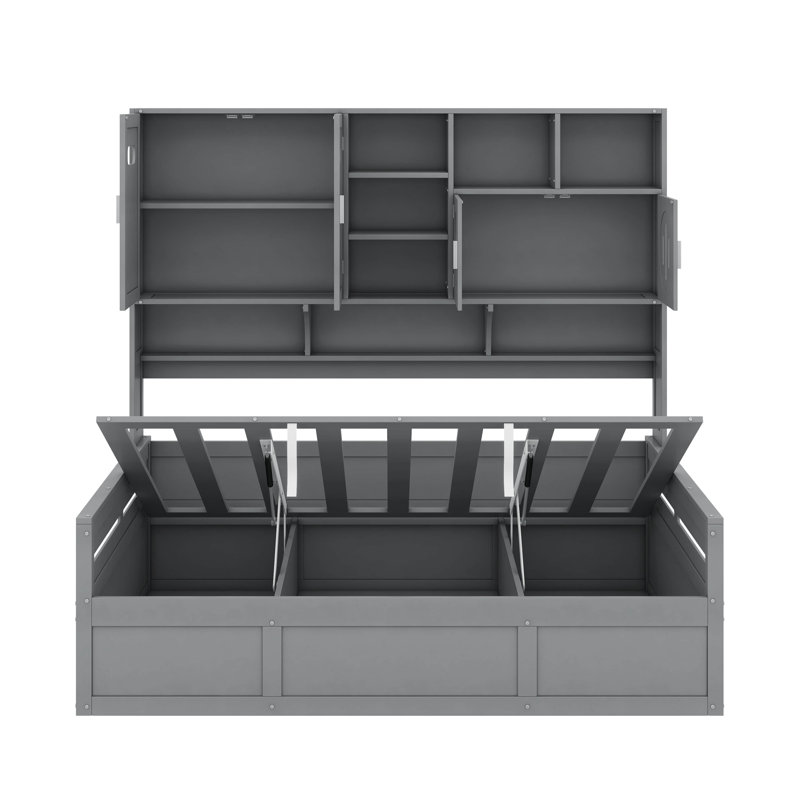 Lit de jour avec hydraulique, armoire et tablette, Gris, Complet/Double