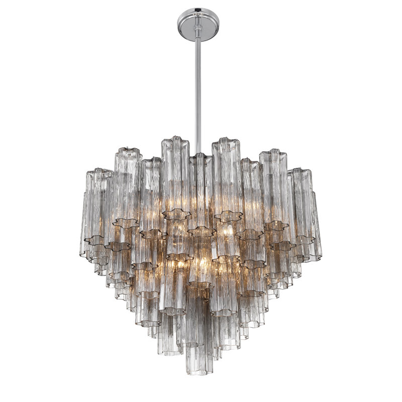 Dimmable Tiered Chandelier, 21.5" H x 26.75" W x 26.75" D, Polished Chrome, Black