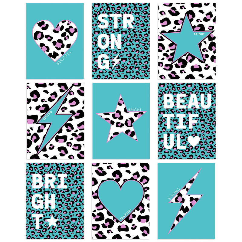 Leopard Pattern Heart Lightning Star Beautiful Bright Strong - 9 Piece No Frame Print Set, 29.7cm H x 21cm W x 0.4cm D