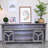 65.3" TV Stand With LED Light Strips And Iron Mesh Barn Door Y Decorative Strip Country Grey Farmhouse Style-652014482