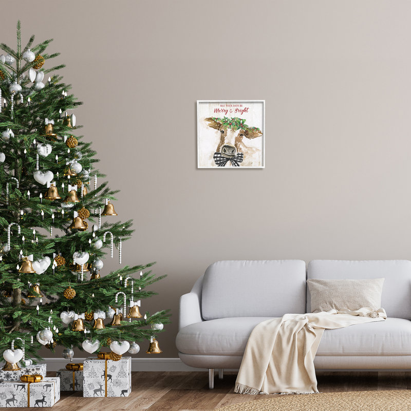 «Merry & Bright Holiday Bétail encadré sur bois» par Nan, impression, H 17 po x l 17 po, Giclée encadrée blanc bord de mer
