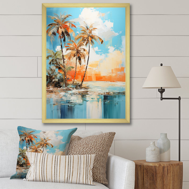 «Dacheng Minimalisme Palm Trees Serenade IV», reproduction d'art sur toile, H 40 po x l 30 po x P 1,5 po, Encadrement doré
