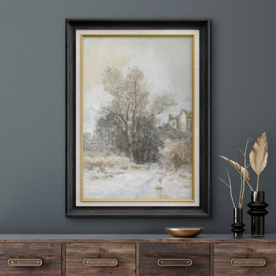 Hiver, campagne, campagne, classique, élégant, monochrome, illustrations, rustique, paysage français