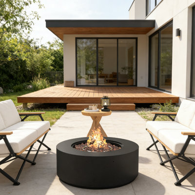 38.2" Round Outdoor Propane Fire Pit Table With MGO Stone Finish, 50,000 BTU Gas Fire Pit With Adjustable Flame, Lava Rocks & Weather-Resistant Cover For Patio, Backyard & Garden