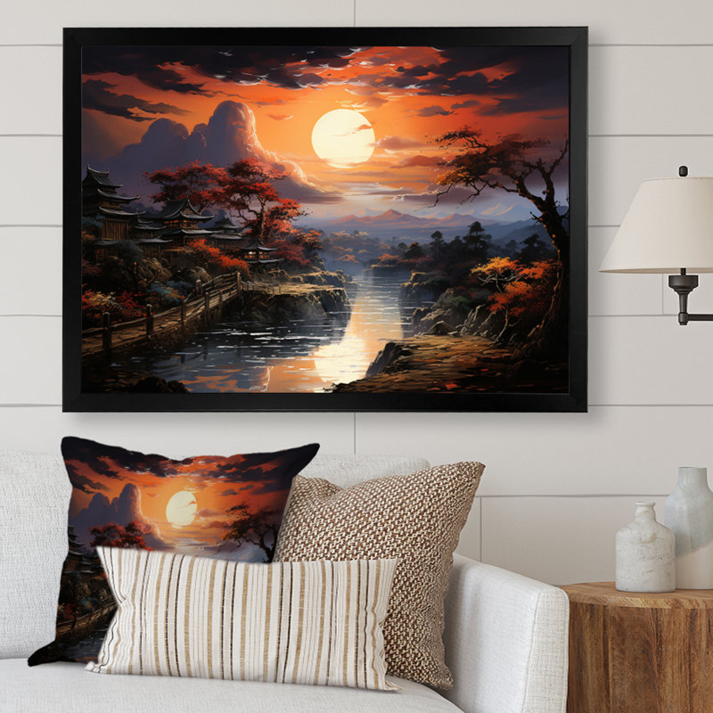 Asian Art Silk Dawn, reproduction d'art sur toile, H 16 po x l 32 po x P 1 po, Cadre photo noir