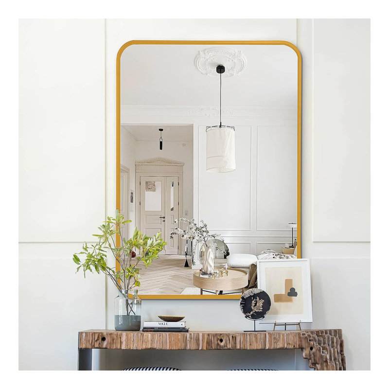 Miroir de bar rectangulaire en métal, Doré, 30 po x 22 po