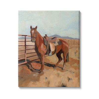 8_Ride Horse Southwestern Farm Field, Mountainside Fence, toile tendue par Jacob Green