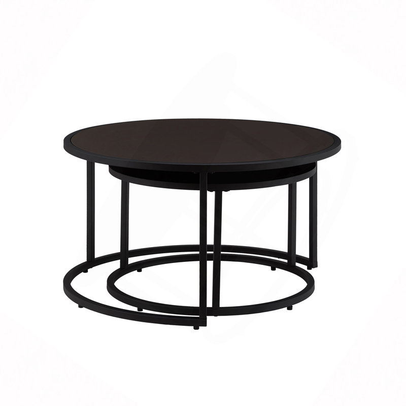 Ensemble de 2 tables basses gigognes modernes, table d'appoint en similicuir avec base en métal pour le salon, Marron foncé