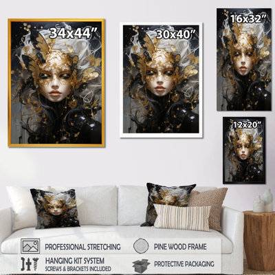 Or et plume noire, portrait de femme III - art mural glam