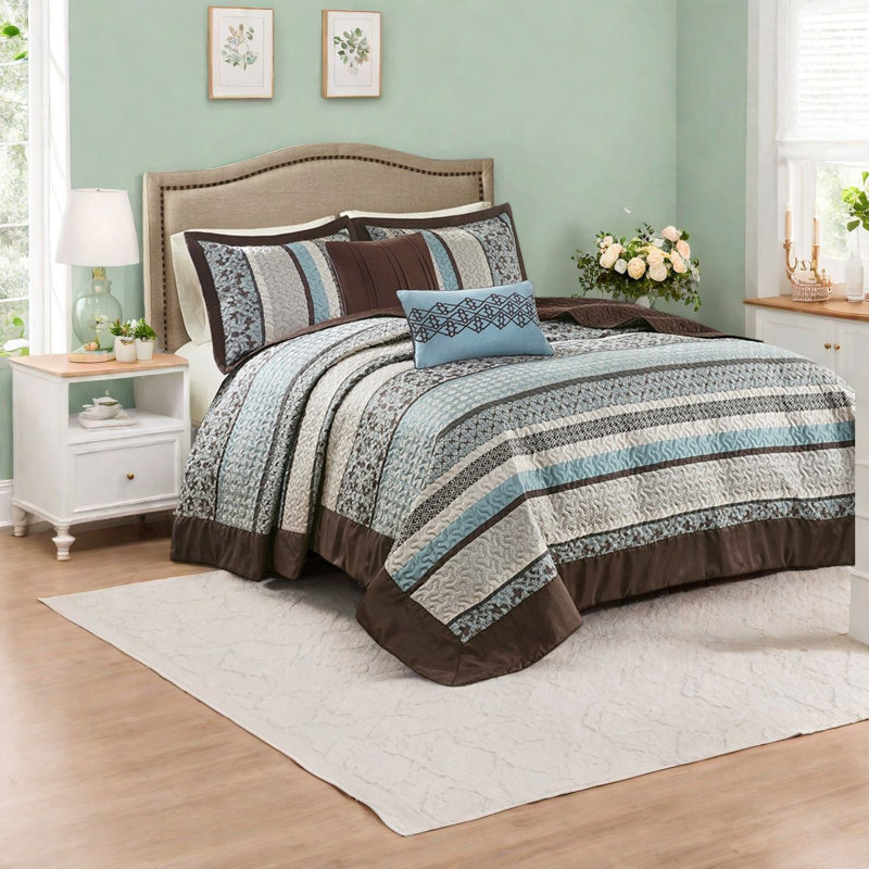 Elegant Blue Jacquard Bedding Sets, Cotton Material For King Size