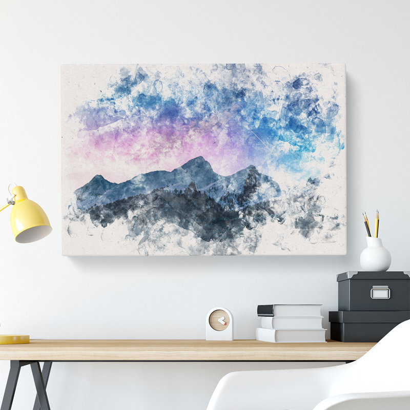 Shooting Star over Moena in Italy Watercolour - Wrapped Canvas, 60cm H x 91cm W x 3cm D