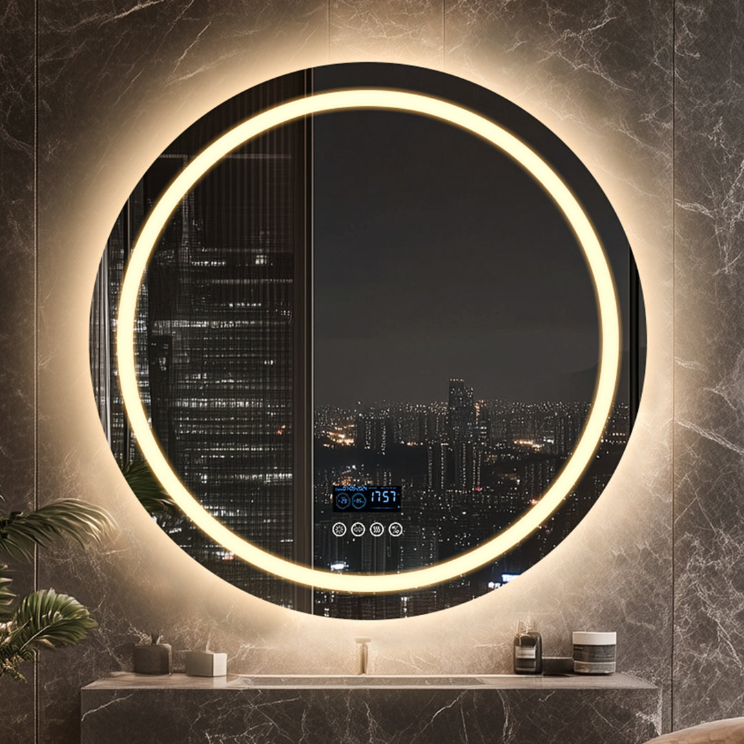 Led Bathroom Mirror With Lights, Wall-mounted With Bluetooth Speaker, Time & Date Display Anti-fog, 3 Color Temperature, Dimmable Brightness, Ip65 Waterproof, Tempered Glass, Frontlit & Backlit Ivy Bronx