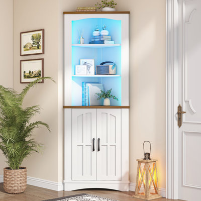 67" Tall Farmhouse Corner Cabinet with LED Lights