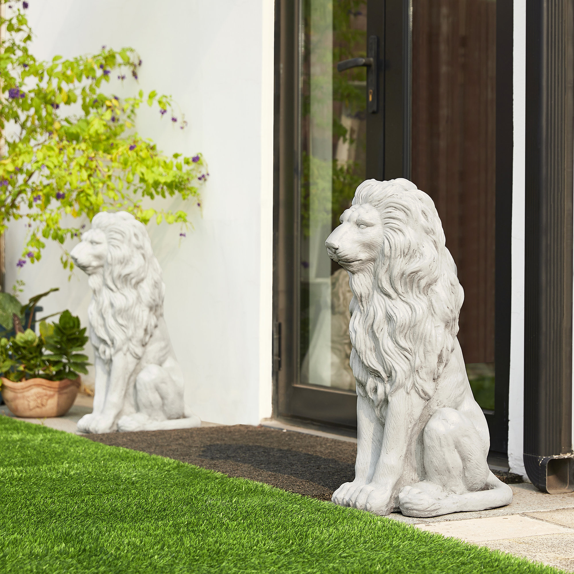 27.75"H Oversized MGO Guardian Sitting Lion Garden Statue, White, 27.75" H x 16.25" W x 11.5" D, 1