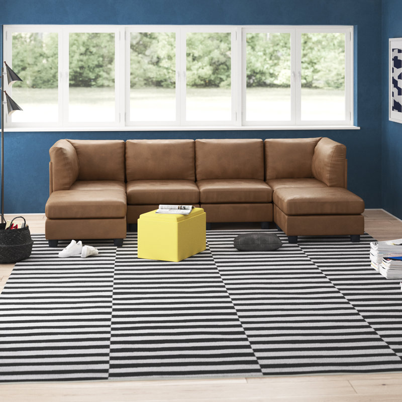 Angelamaria Upholstered L-Shaped Sectional, Ginger Faux Leather