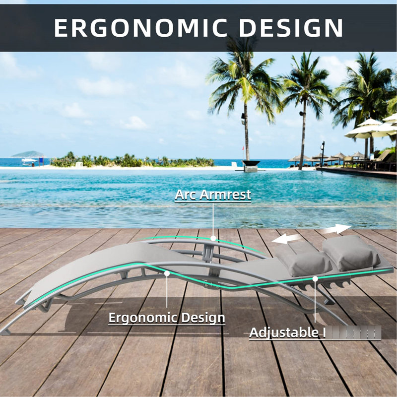 Méridienne Poolside Of 3 - Méridienne d'extérieur réglable en aluminium avec table en métal pour (gris) 2 chaises + 1 côté (3, gris): terrasse