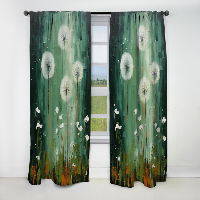 Green Dandelion Collage III - Dandelion Curtain - Blackout Floral Curtain - 1 Panels, 52" W x 108" L