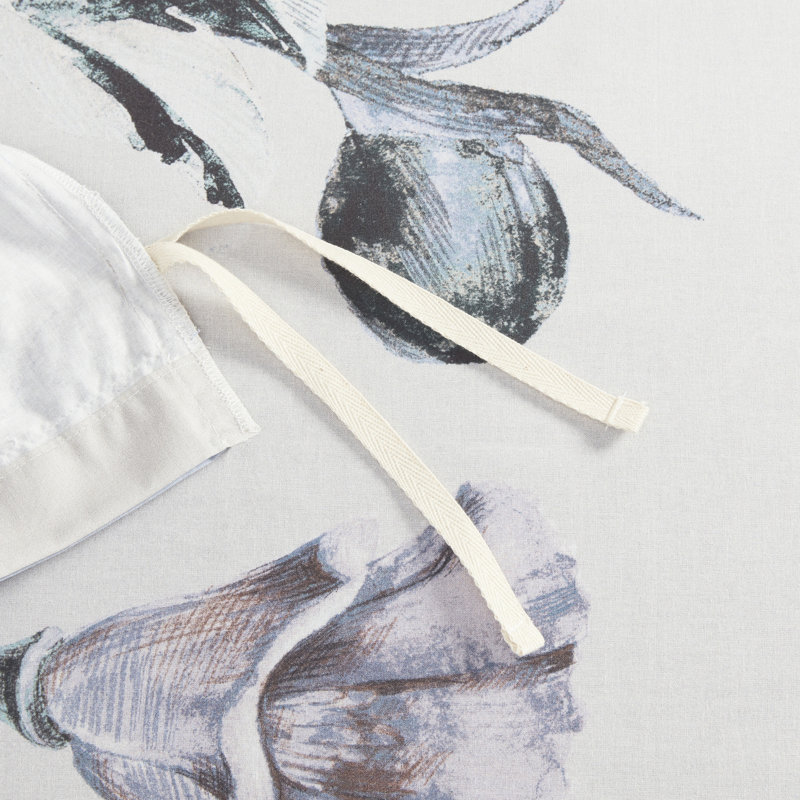 Housse de couette pour grand lit en coton - Flair chic chic avec un beau motif floral 3 pièces, Blanc / Bleu