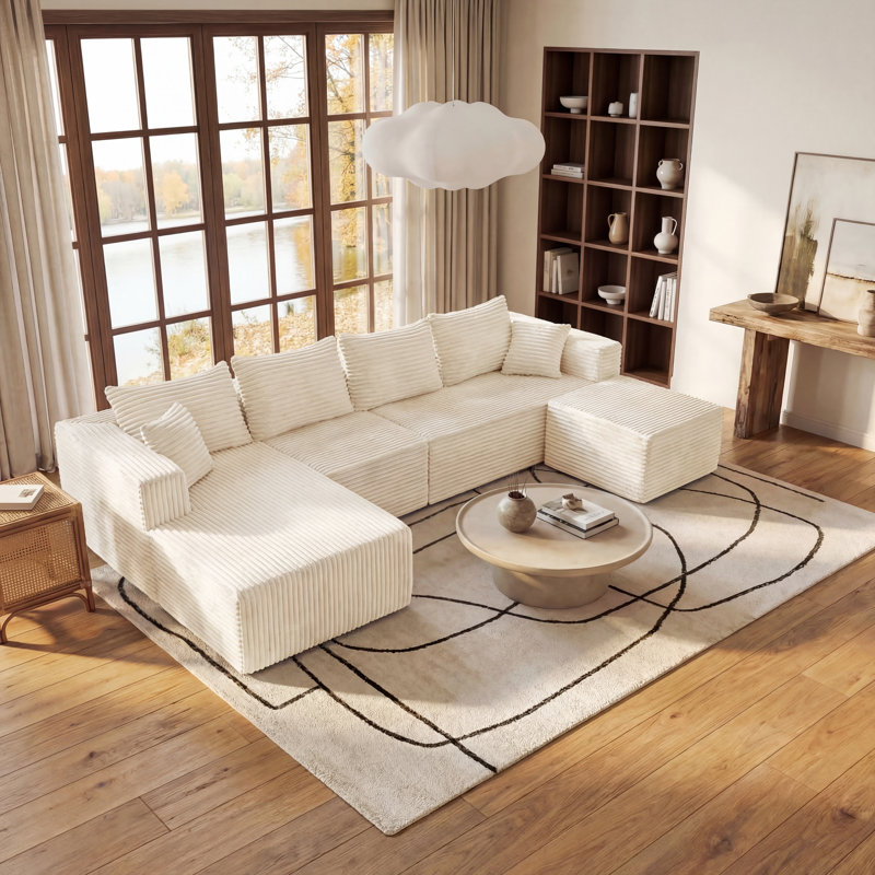 Canapé modulaire à compression de 118 po, ensemble de canapé en flanelle moderne en forme de U, ensemble de 4 canapés à assise profonde et canapé contemporain