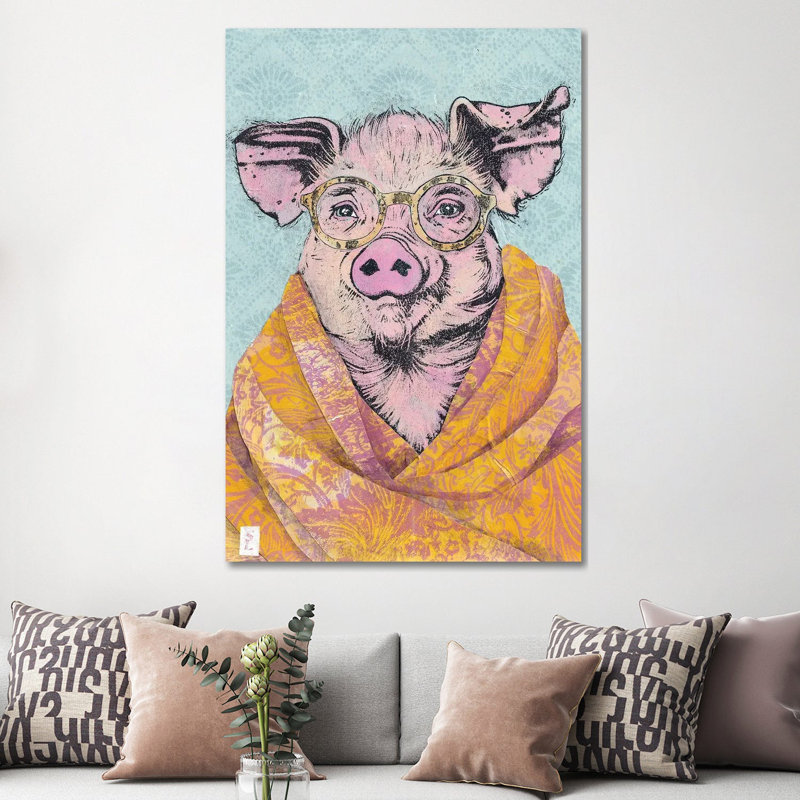 Pig In A Cashmere Shawl by Sharlene Loomis - Gallery-Wrapped Canvas Giclée on Canvas, Wrapped Canvas, 101.6 cm H x 66.04 cm W