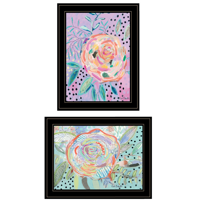«Cotswold Bloom for Yourself», ensemble de 2 pièces encadrées pour la décoration murale par Kait Roberts, Cadre noir