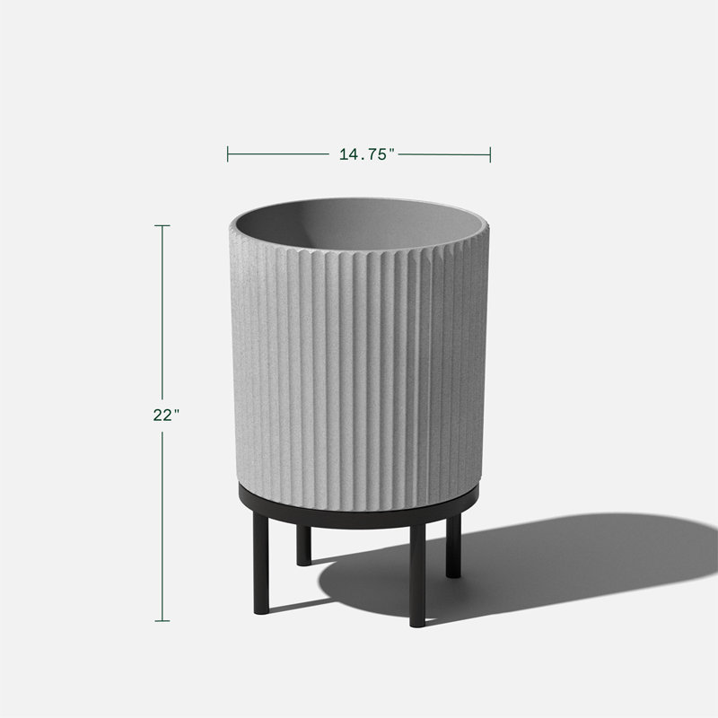 Gray and Black Fluted Planter with Acacia Wood Stand