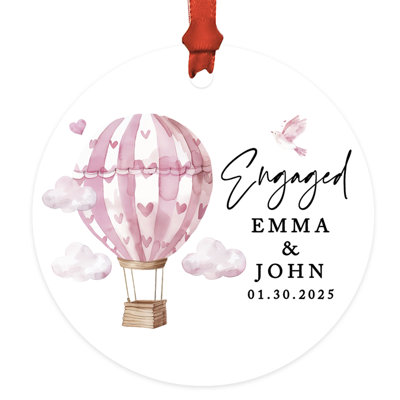 Premier couple d'ornement de Noël personnalisé en forme de montgolfière 20x avec cœurs roses